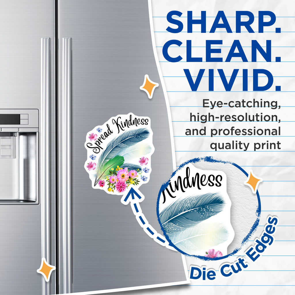 (2 Pack) Spread Kindness Magnets - Floral Feather Refrigerator Decor - Inspirational Quote Boho Vibe Home Office Accent - 5 Inches On Longest Side - Thick Durable Magnet - Made in USA - MAG38011