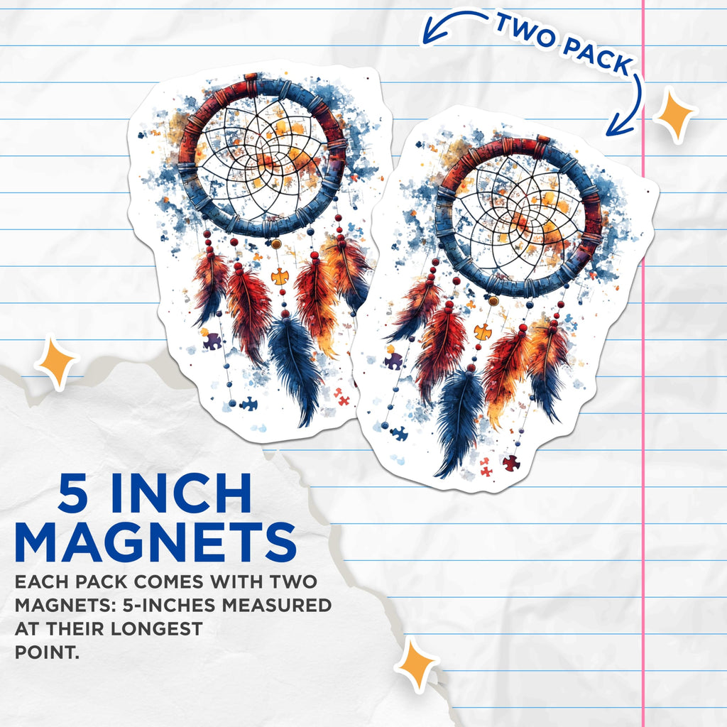 (2 Pack) Dreamcatcher Magnets - Boho Fridge Decor - Watercolor Art Home Accents - 5 Inches On Longest Side - Thick Durable Magnet - Made in USA - MAG30551