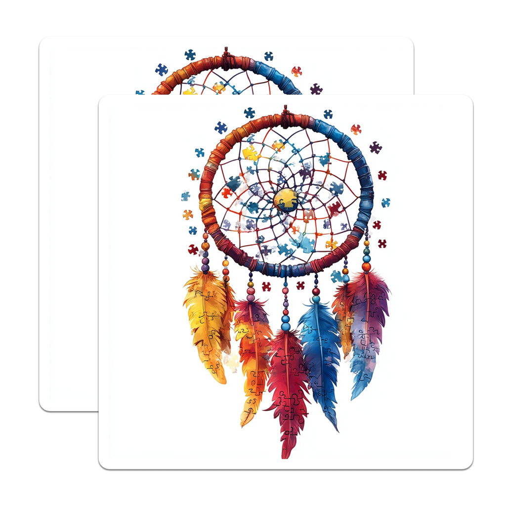 (2 Pack) Puzzle Piece Dreamcatcher Magnets - Autism Awareness Symbol - Boho Rainbow Decor for Home - 5 Inches On Longest Side - Thick Durable Magnet - Made in USA - MAG25304