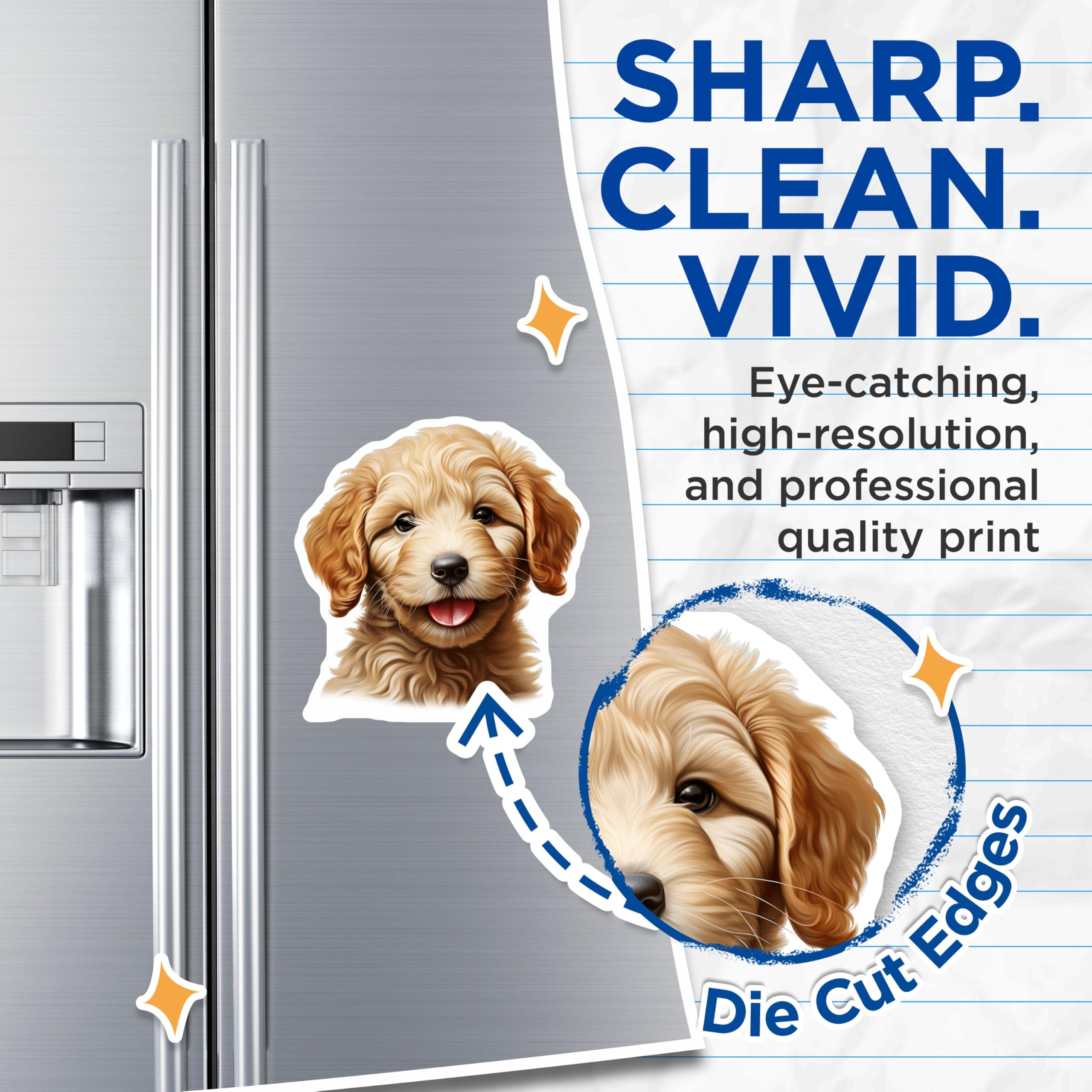 (2 Pack) Golden Doodle Puppy Magnets - Cute Dog Lover Refrigerator Decor - Pet Owner Present for Dog Mom - 5 Inches On Longest Side - Thick Durable Magnet - Made in USA - MAG28940