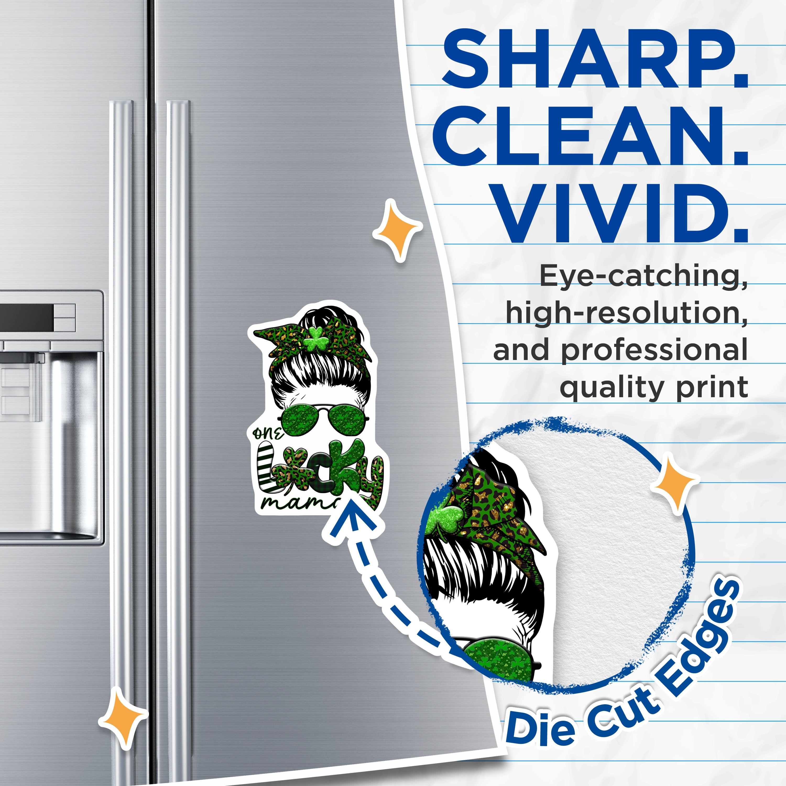 (2 Pack) Lucky Mama Magnets - St Patricks Day Messy Bun - Shamrock Leopard Print Decor Refrigerator - 5 Inches On Longest Side - Thick Durable Magnet - Made in USA - MAG38033