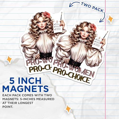 (2 Pack) Pro-Women Pro-Choice Magnets Magnets - Feminist Art - Women's Rights - 5" On Longest Side - Made in USA - Sticks to Refrigerators & Metal Surfaces - MAG9048
