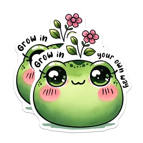 (2 Pack) Cute Frog Stickers - Motivational Messages - Kawaii Animal Decals - 5" On Longest Side - Sticks to Smooth Flat Surfaces - Made in USA - BMCS7520