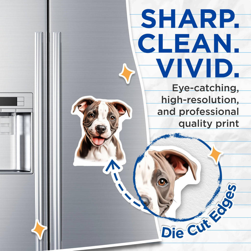 (2 Pack) Pitbull Puppy Magnets - Smiling Dog Art - Pet Lover Decor - 5 Inches On Longest Side - Thick Durable Magnet - Made in USA - MAG25987
