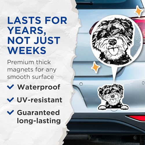 (2 Pack) Playful Dog Magnets - Cute Puppy - Black and White Art Magnet - Adorable Pet Fridge Magnet - 5" On Longest Side - for Cars, Fridges, Toolboxes - Made in USA - MAG4032