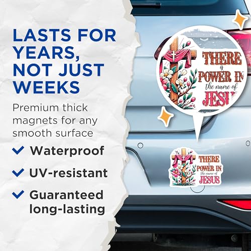 (2 Pack) There is Power in The Name of Jesus Magnets - Inspirational Religious - Christian Faith - 5" On Longest Side - for Cars, Refrigerators, Lockers - Made in USA BMCS3125