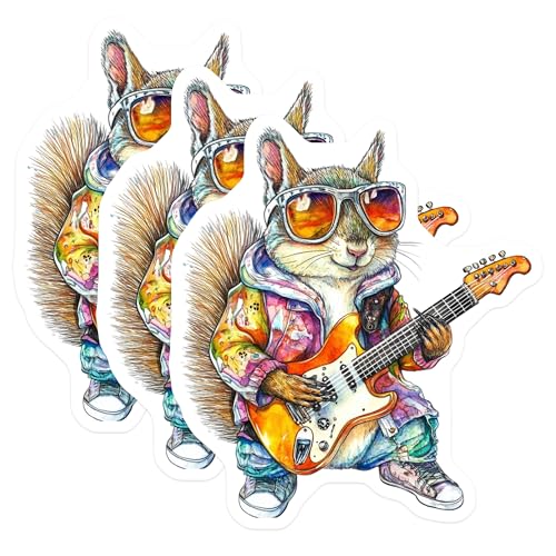 (3 Pack) Squirrel Guitarist Decals - Cool Animal Sticker - Laptop Decal - 3 Inches On Longest Side - Easy Peel & Apply - Made in USA - 3MCS8281
