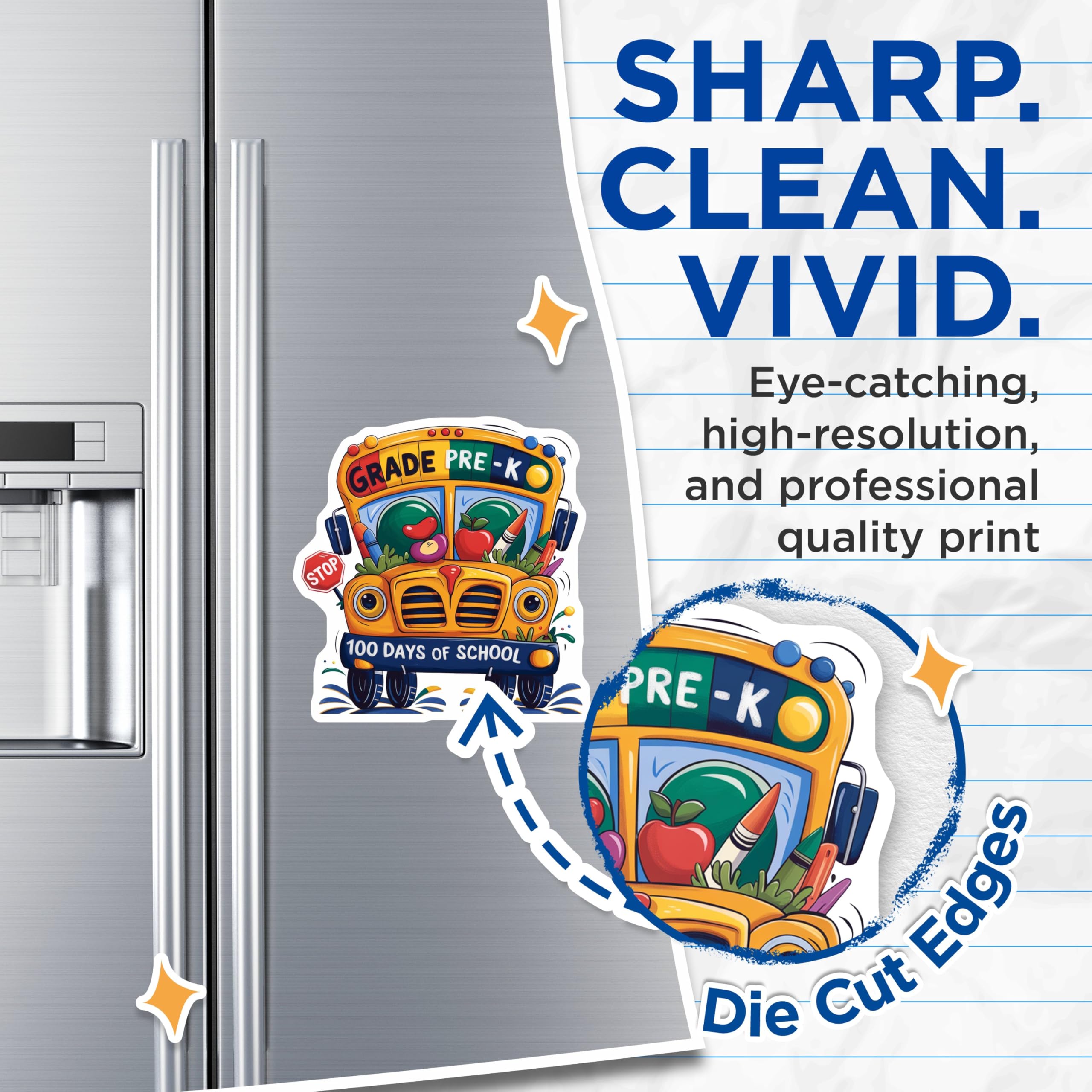 (2 Pack) 100 Days of School Magnets - Pre-K Grad Magnets - School Bus Magnets with Stop Sign Design - 5" On Longest Side - for Cars, Refrigerators, Toolboxes, Lockers - Made in USA BMCS3400