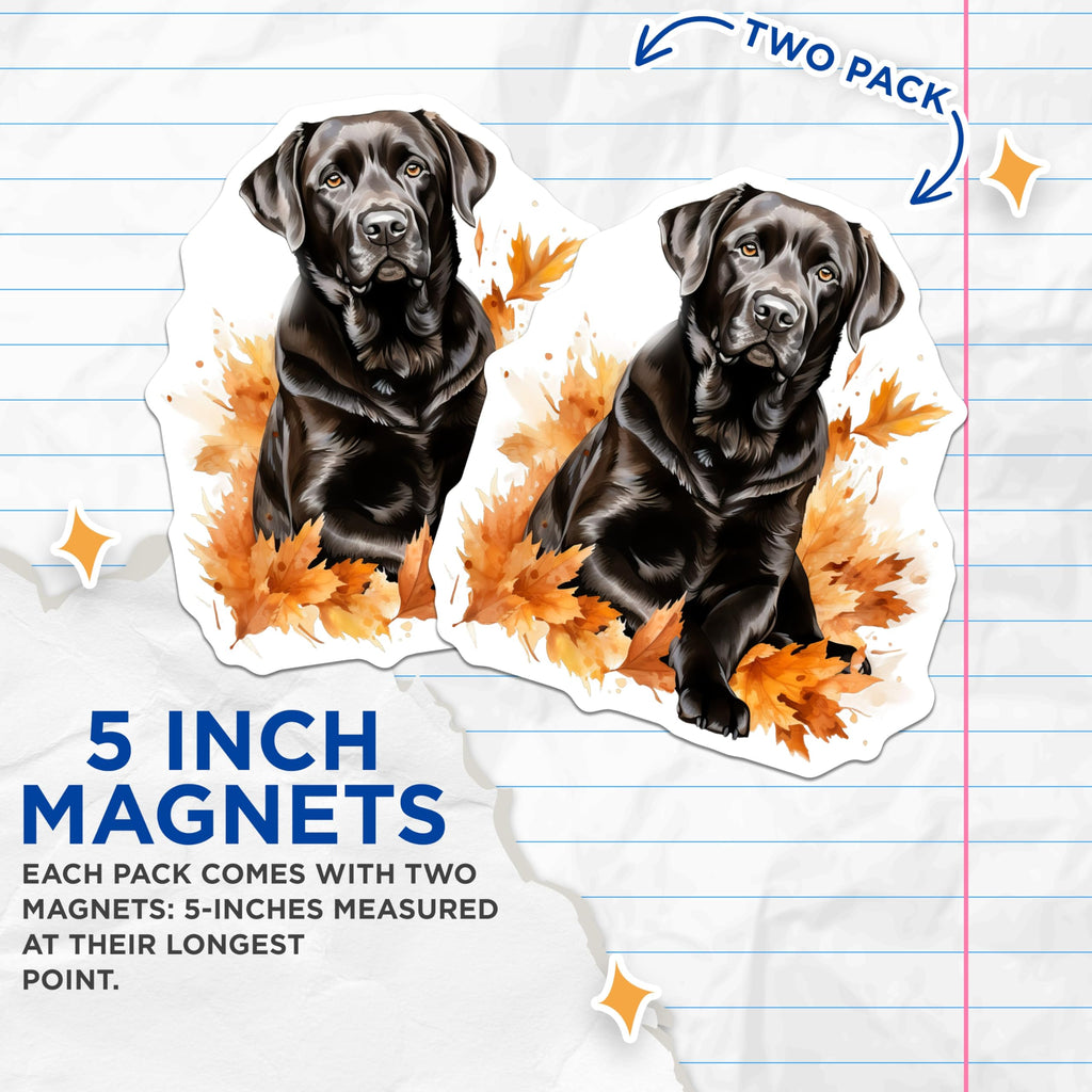 (2 Pack) Black Lab Dog Magnets - Autumn Labrador Retriever Decor - Fall Pet Owner Kitchen Art - 5 Inches On Longest Side - Thick Durable Magnet - Made in USA - MAG29121