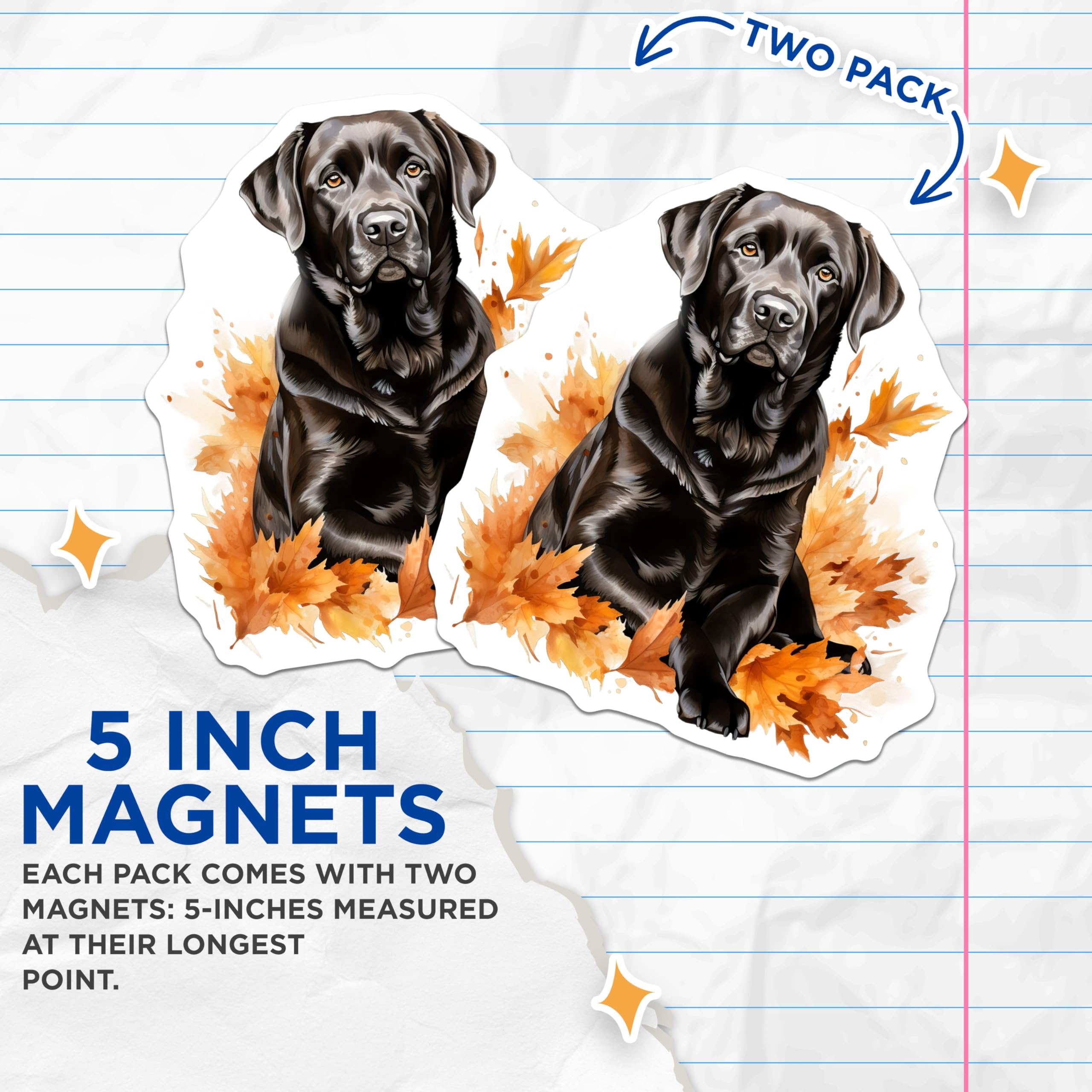 (2 Pack) Black Lab Dog Magnets - Autumn Labrador Retriever Decor - Fall Pet Owner Kitchen Art - 5 Inches On Longest Side - Thick Durable Magnet - Made in USA - MAG29121