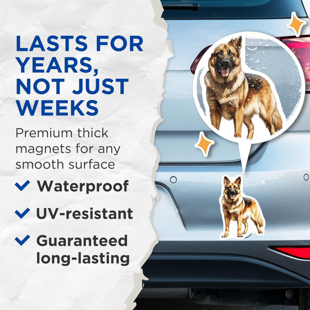 (2 Pack) German Shepherd Magnets - Majestic Dog Breed Art - Canine Kitchen Decor for GSD Owner - 5 Inches On Longest Side - Thick Durable Magnet - Made in USA - MAG30198