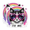(2 Pack) Stay Away Cat Stickers - Cute Cat Rainbow Stickers - Heart Glasses Cat Stickers - 5" On Longest Side - Sticks to Smooth Flat Surfaces - Made in USA - BMCS4588