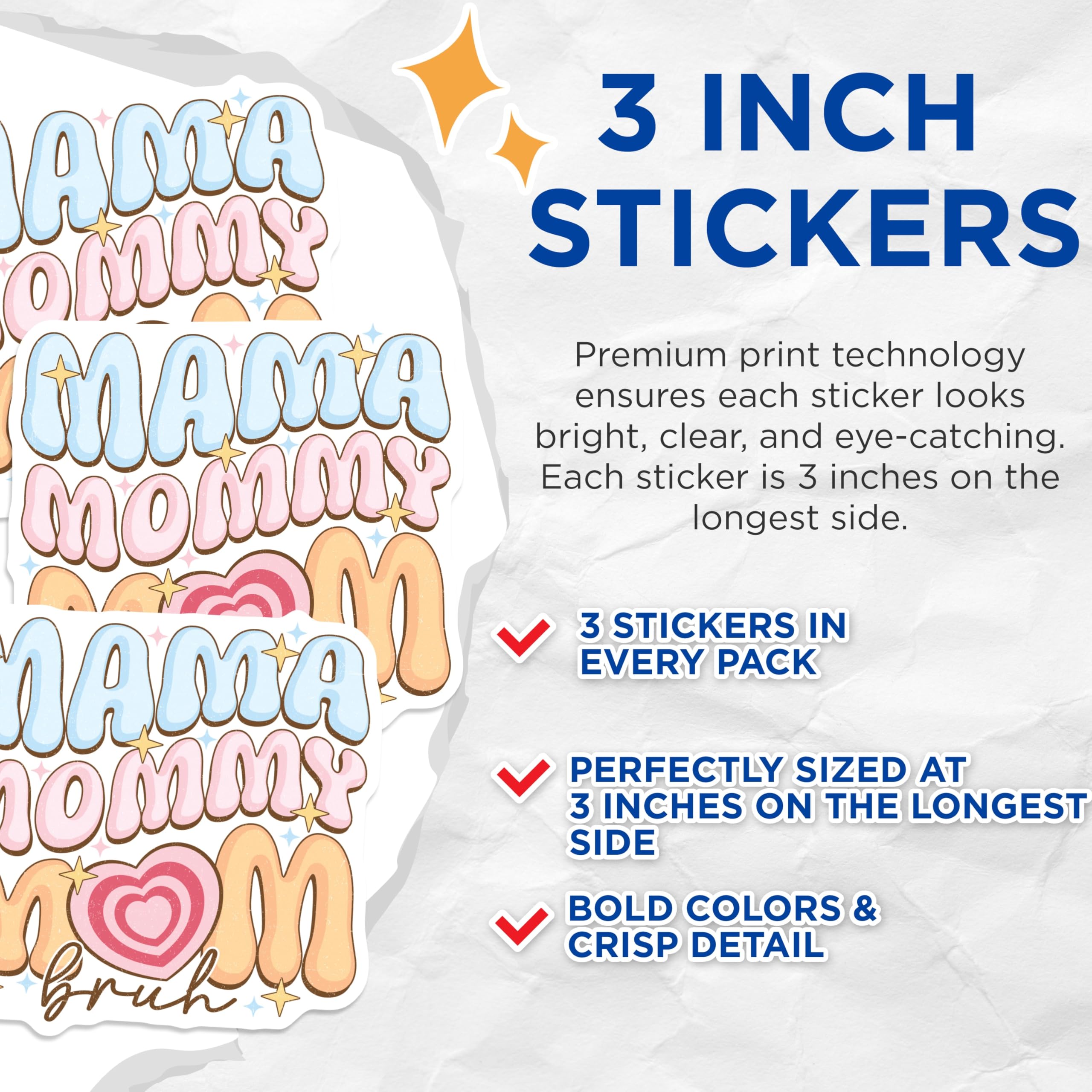 (3 Pack) Mama Mommy Mom Decals - Mom Bruh Laptop Decals - Motherhood Decal - 3 Inches On Longest Side - Easy Peel & Apply - Made in USA - 3MCS7730