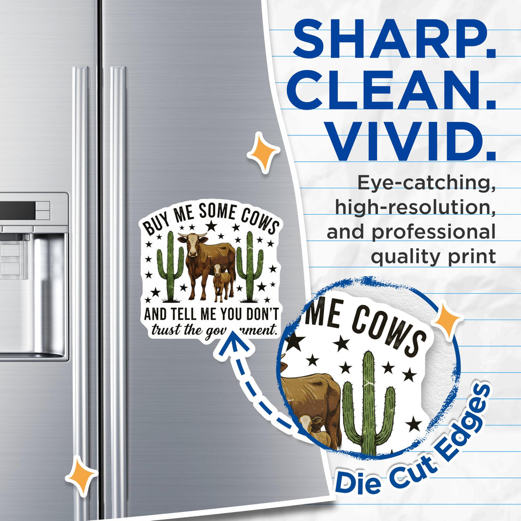 (2 Pack) Cow Magnets - Buy Me Cows - Funny Quote Magnets for Fridge - 5" On Longest Side - Premium Magnet - for Cars, Refrigerators, Toolboxes, Lockers - Made in USA - MAG14947