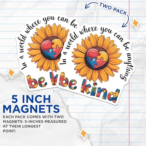 (2 Pack) Sunflower Puzzle Magnet - Autism Awareness Decor - 5" On Longest Side - Sticks to Smooth Flat Surfaces - Made in USA - MAG9847