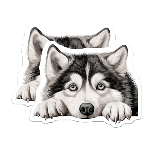 (2 Pack) Husky Dog Stickers - Cute Dog Breed - Adorable Husky Illustration - 5" On Longest Side - Sticks to Smooth Flat Surfaces - Made in USA - BMCS9819