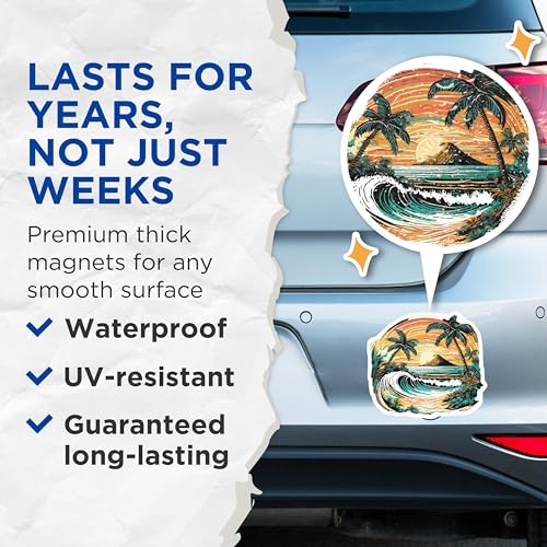 (2 Pack) Beach Sunset Magnets Magnets - Tropical Island - 5" On Longest Side - Made in USA - Sticks to Refrigerators & Metal Surfaces - MAG9263