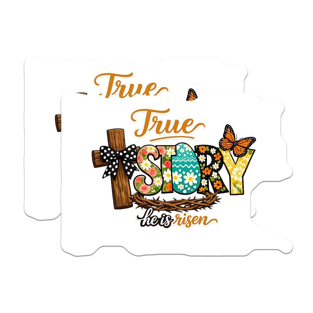 (2 Pack) Easter True Story Stickers - He is Risen Christian Faith - Floral Butterfly Resurrection - 5" On Longest Side - Sticks to Smooth Flat Surfaces - Made in USA - BMCS20421