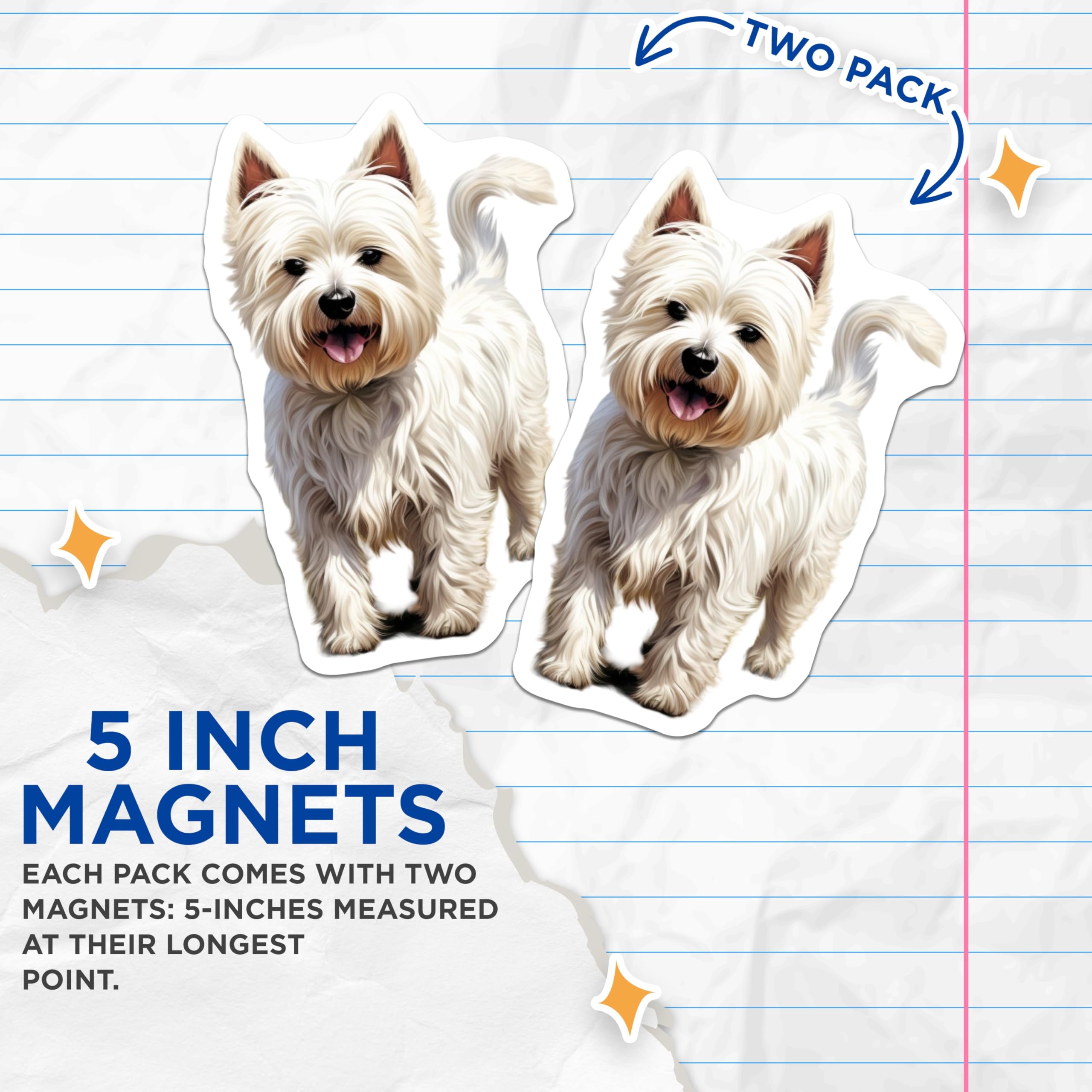 (2 Pack) Westie Magnets - West Highland Terrier Dog Lover - Cute Animal Pet Owner Decor - 5 Inches On Longest Side - Thick Durable Magnet - Made in USA - MAG28962