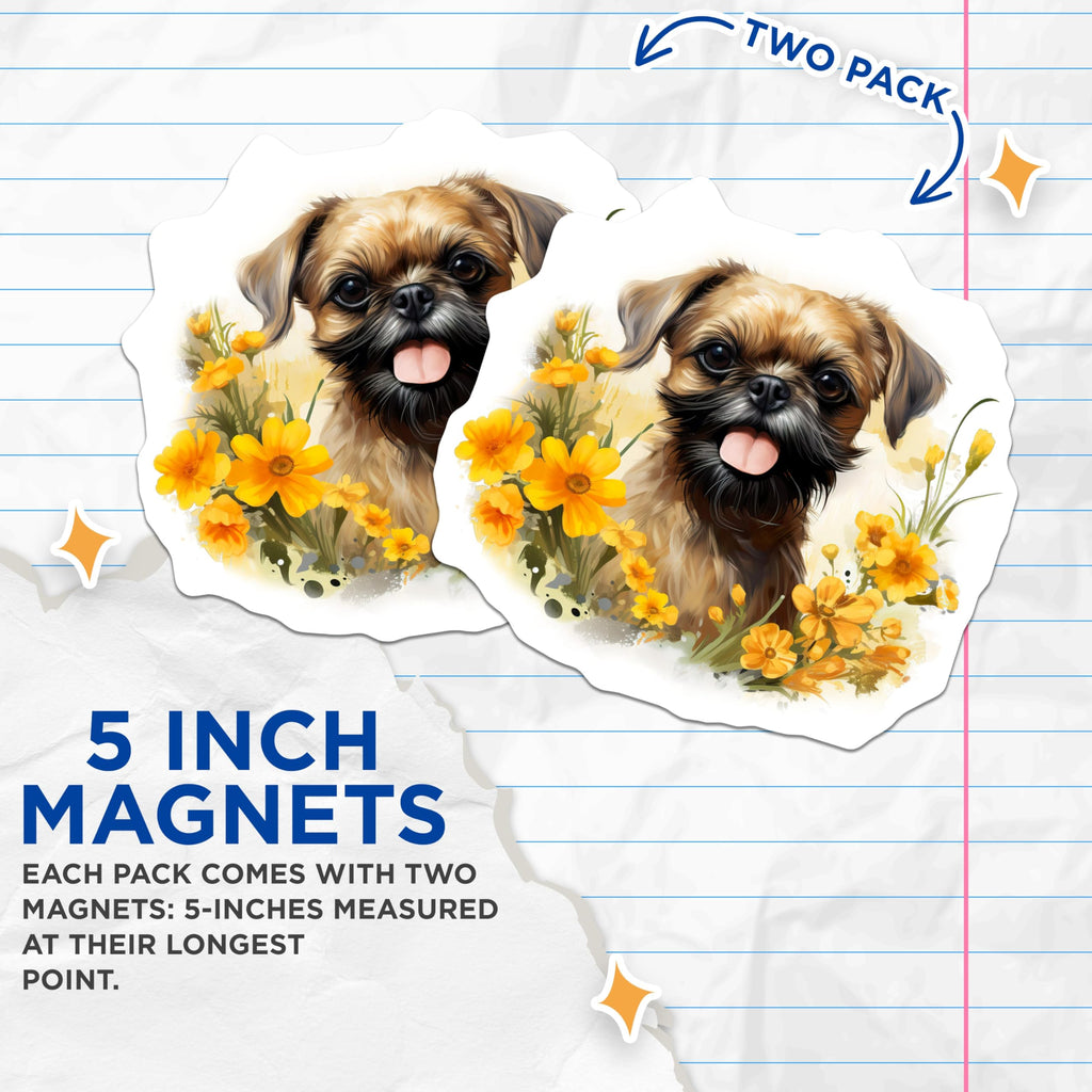 (2 Pack) Brussels Griffon Magnets - Adorable Dog Lover Art - Floral Canine Home Decor - 5 Inches On Longest Side - Thick Durable Magnet - Made in USA - MAG24110