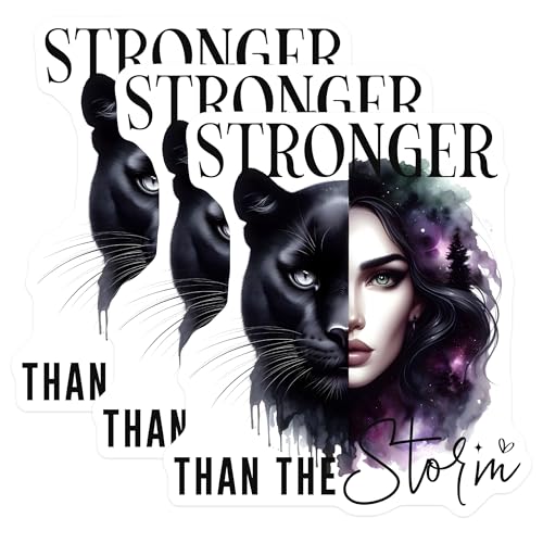 (3 Pack) Stronger Than The Storm Decals - Woman Panther Decals - Empowering Decal - 3 Inches On Longest Side - Easy Peel & Apply - Made in USA - 3MCS7992