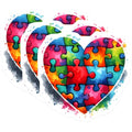 (3 Pack) Autism Awareness Decals - Heart Puzzle Piece Decal - Colorful Puzzle Decals - 3 Inches On Longest Side - Easy Peel & Apply - Made in USA - 3MCS6883