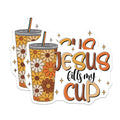 (2 Pack) Jesus Fills My Cup Stickers - Christian Sticker - Retro Floral Tumbler Stickers- 5" On Longest Side - Sticks to Smooth Flat Surfaces - Made in USA - BMCS16210