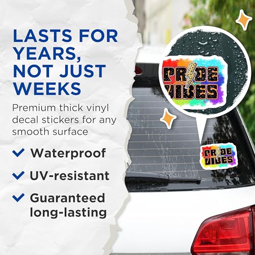 (2 Pack) Pride Vibes Stickers - LGBTQ Rainbow Decal - Vibrant Pride Art for Water Bottle Laptop Phone - 5" On Longest Side - Sticks to Smooth Flat Surfaces - Made in USA - BMCS8274