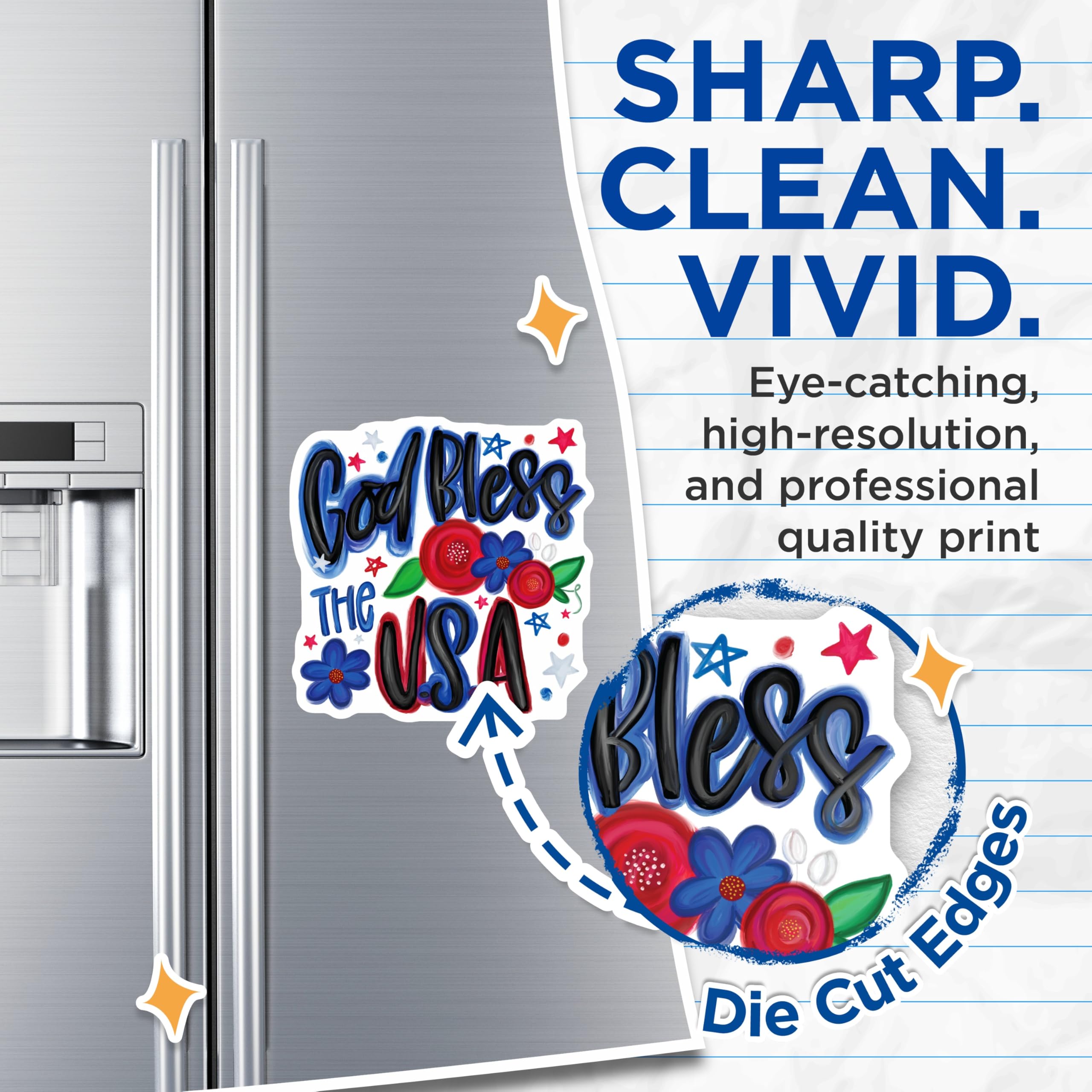 (2 Pack) God Bless The USA Message Magnets - Patriotic American Floral Decor - National Holiday Refrigerator Display - 5 Inches On Longest Side - Thick Durable Magnet - Made in USA - MAG23456