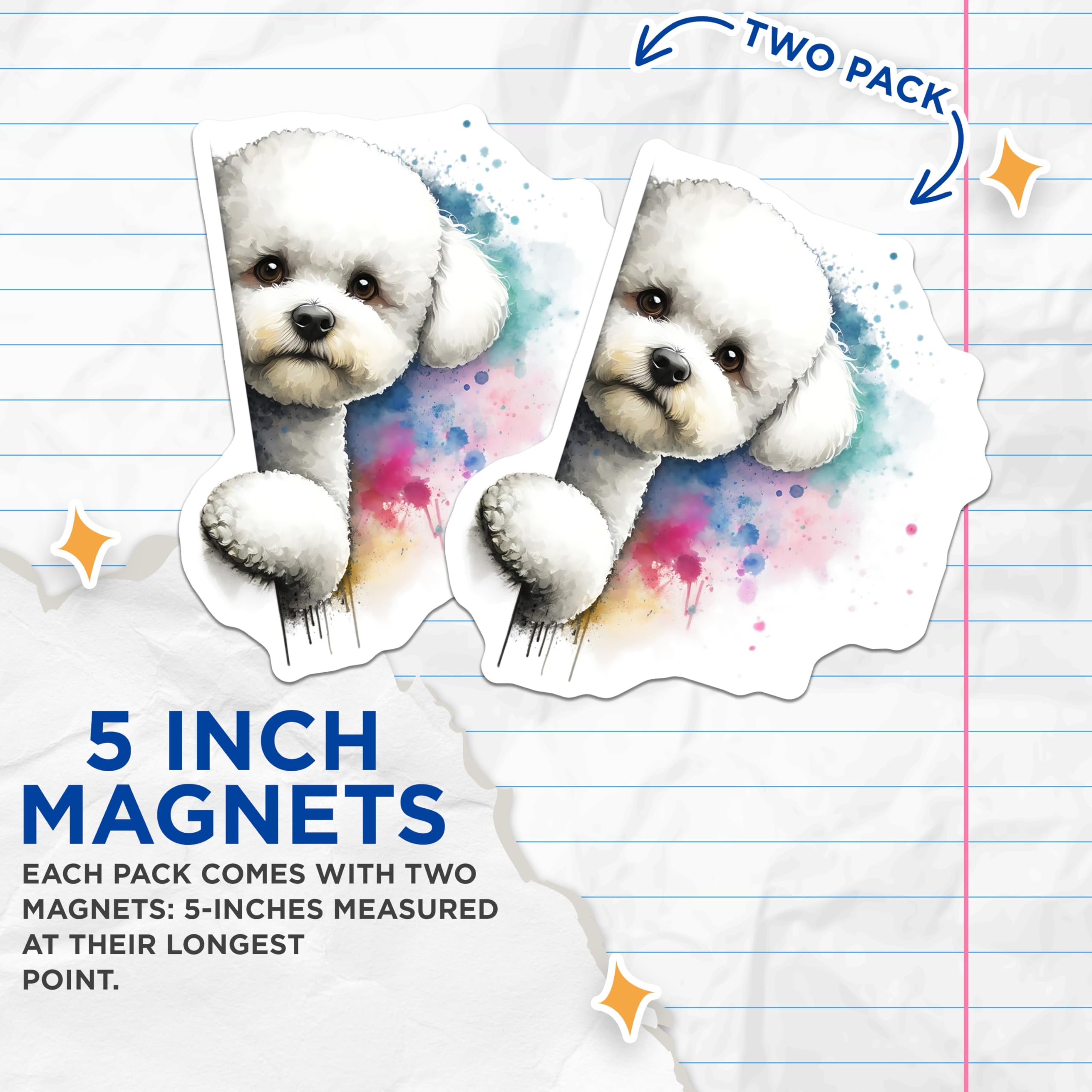 (2 Pack) Bichon Frise Magnets - Cute Dog Illustration - Refrigerator Magnets - 5" On Longest Side - Premium Magnet - for Cars, Refrigerators, Toolboxes, Lockers - Made in USA - MAG15349