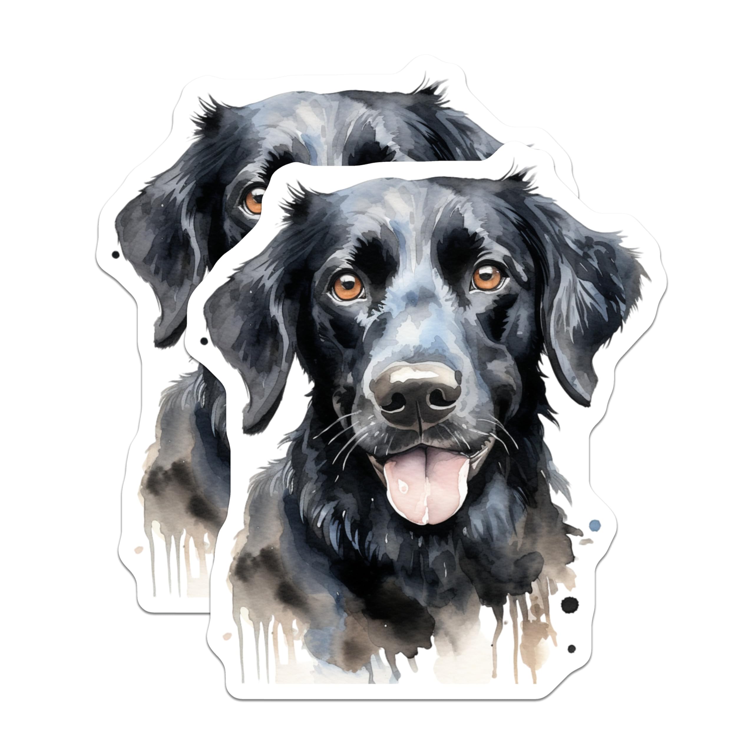 (2 Pack) Watercolor Black Dog Magnets - Happy Retriever Art - Dog Lover Fridge Kitchen Accent - 5 Inches On Longest Side - Thick Durable Magnet - Made in USA - MAG30062