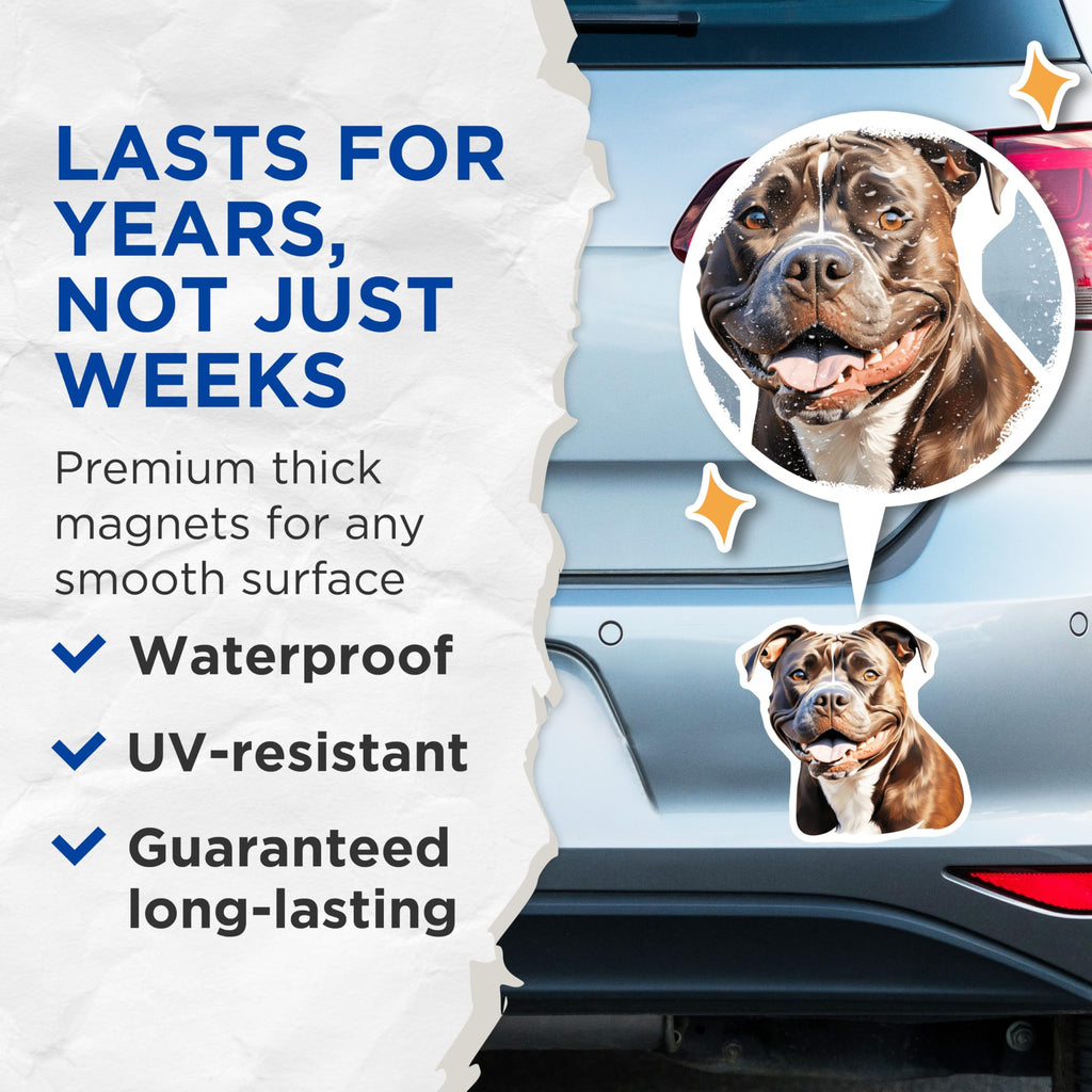 (2 Pack) Happy Pitbull Magnets - Brown White Pit Bull Smile - Dog Owner Fridge Decor - 5 Inches On Longest Side - Thick Durable Magnet - Made in USA - MAG24404