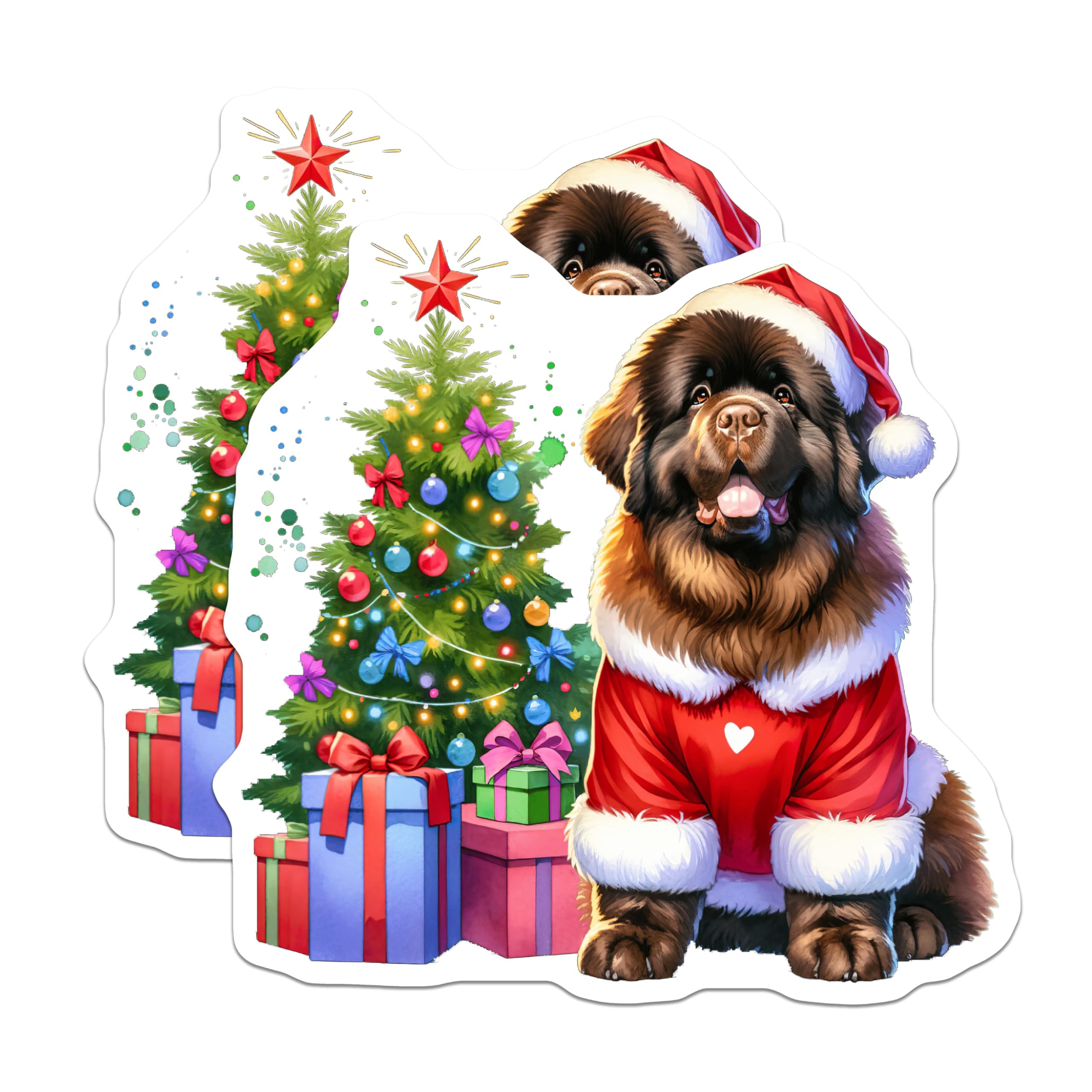 (2 Pack) Christmas Newfoundland Dog Magnets - Santa Dog Christmas Decor - Pet Lover Holiday Decor - 5 Inches On Longest Side - Thick Durable Magnet - Made in USA - MAG29232