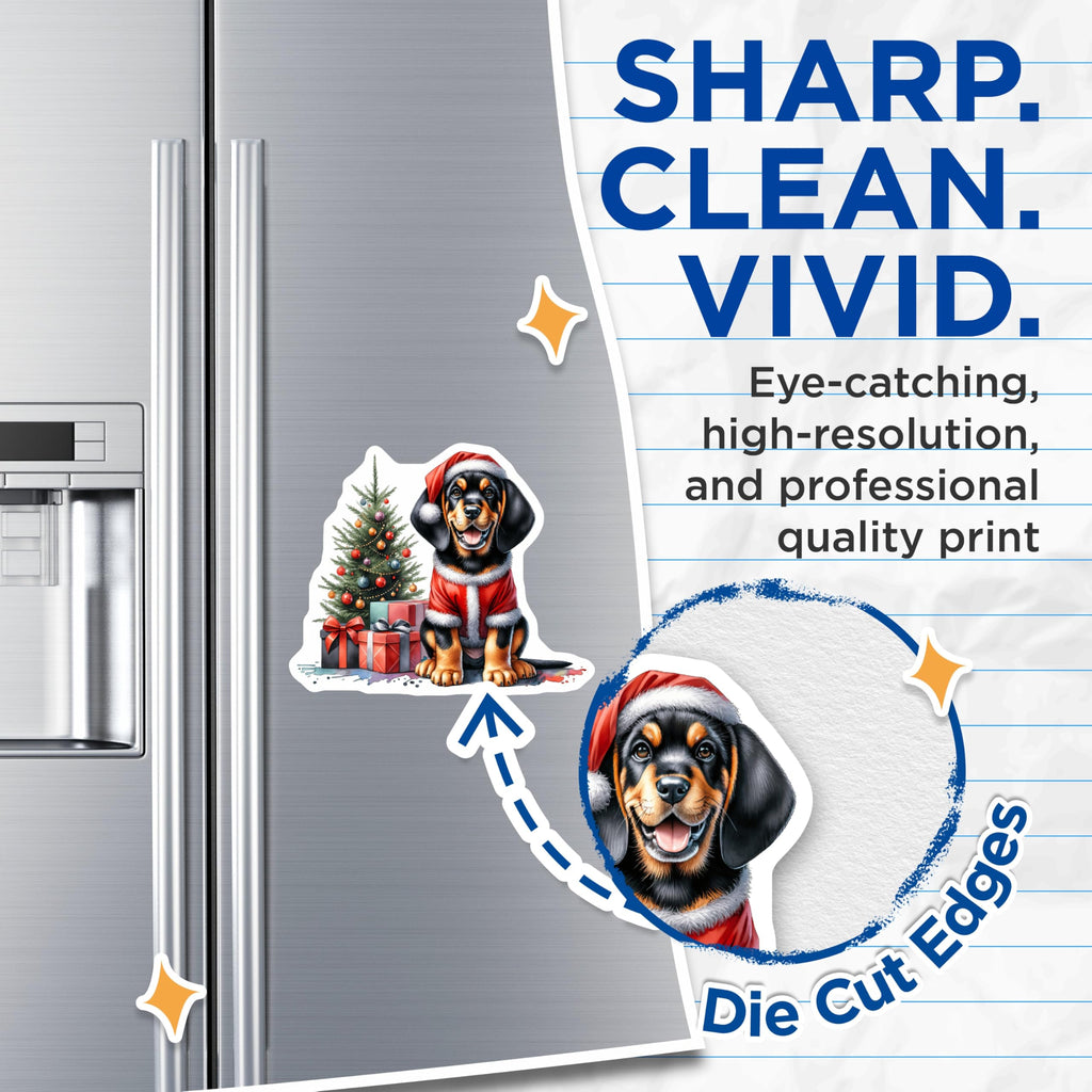 (2 Pack) Christmas Puppy Magnets - Adorable Santa Dog Holiday Decor - Festive Pet Art for Refrigerators, Lockers, Dishwashers - 5 Inches On Longest Side - Thick Durable Magnet - Made in USA - MAG24990