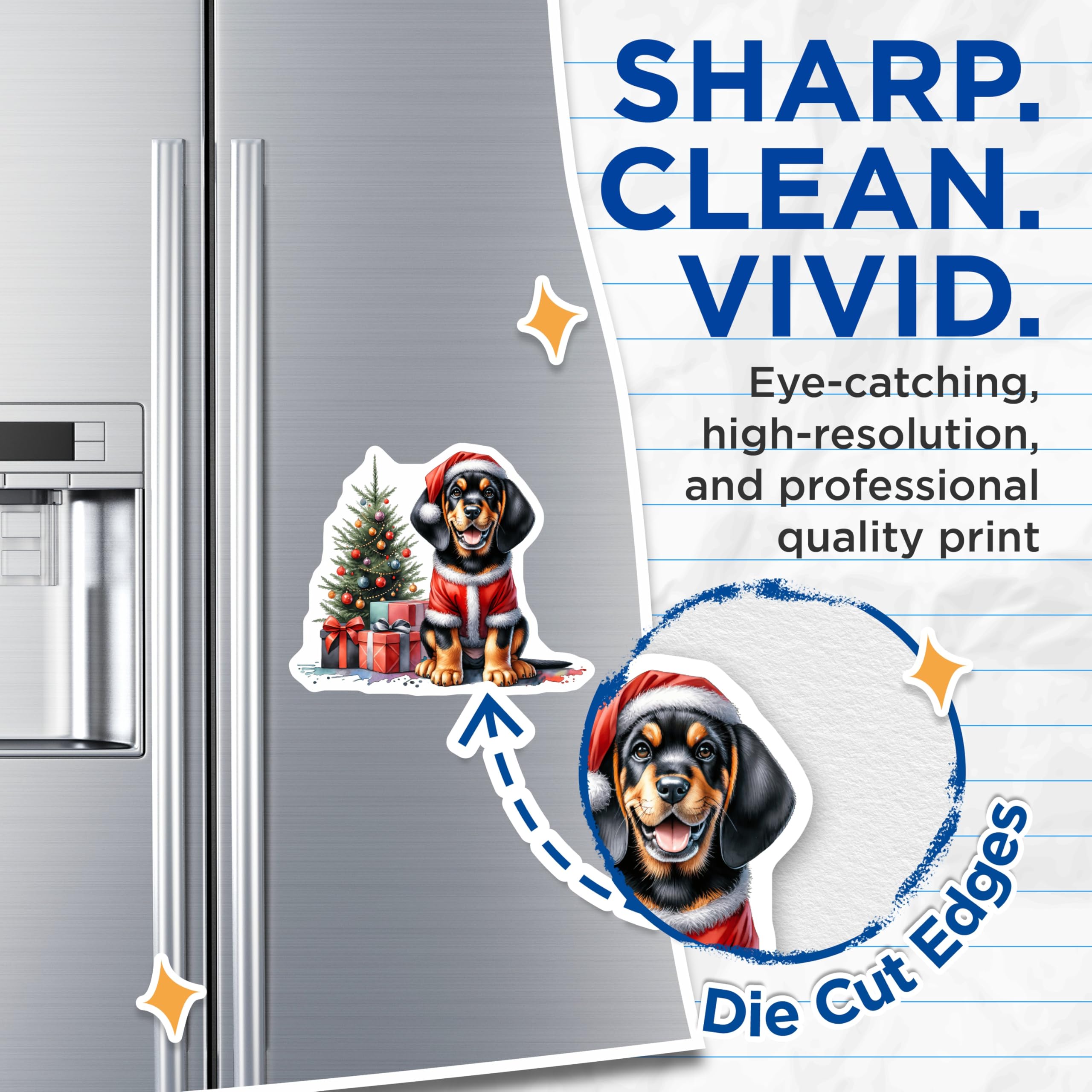 (2 Pack) Christmas Puppy Magnets - Adorable Santa Dog Holiday Decor - Festive Pet Art for Refrigerators, Lockers, Dishwashers - 5 Inches On Longest Side - Thick Durable Magnet - Made in USA - MAG24990