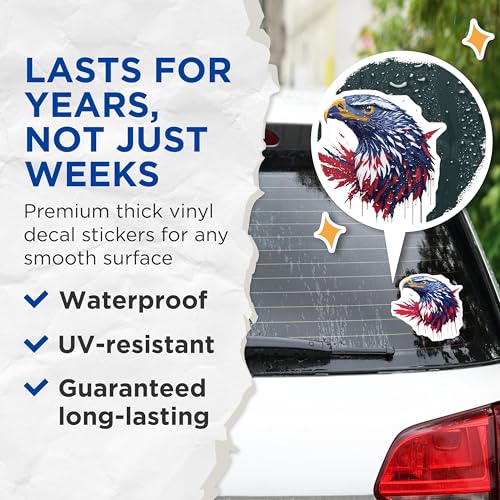 (2 Pack) Bald Eagle Stickers - American Patriotic - Wildlife Illustration - 5" On Longest Side - Sticks to Smooth Flat Surfaces - Made in USA - BMCS6760