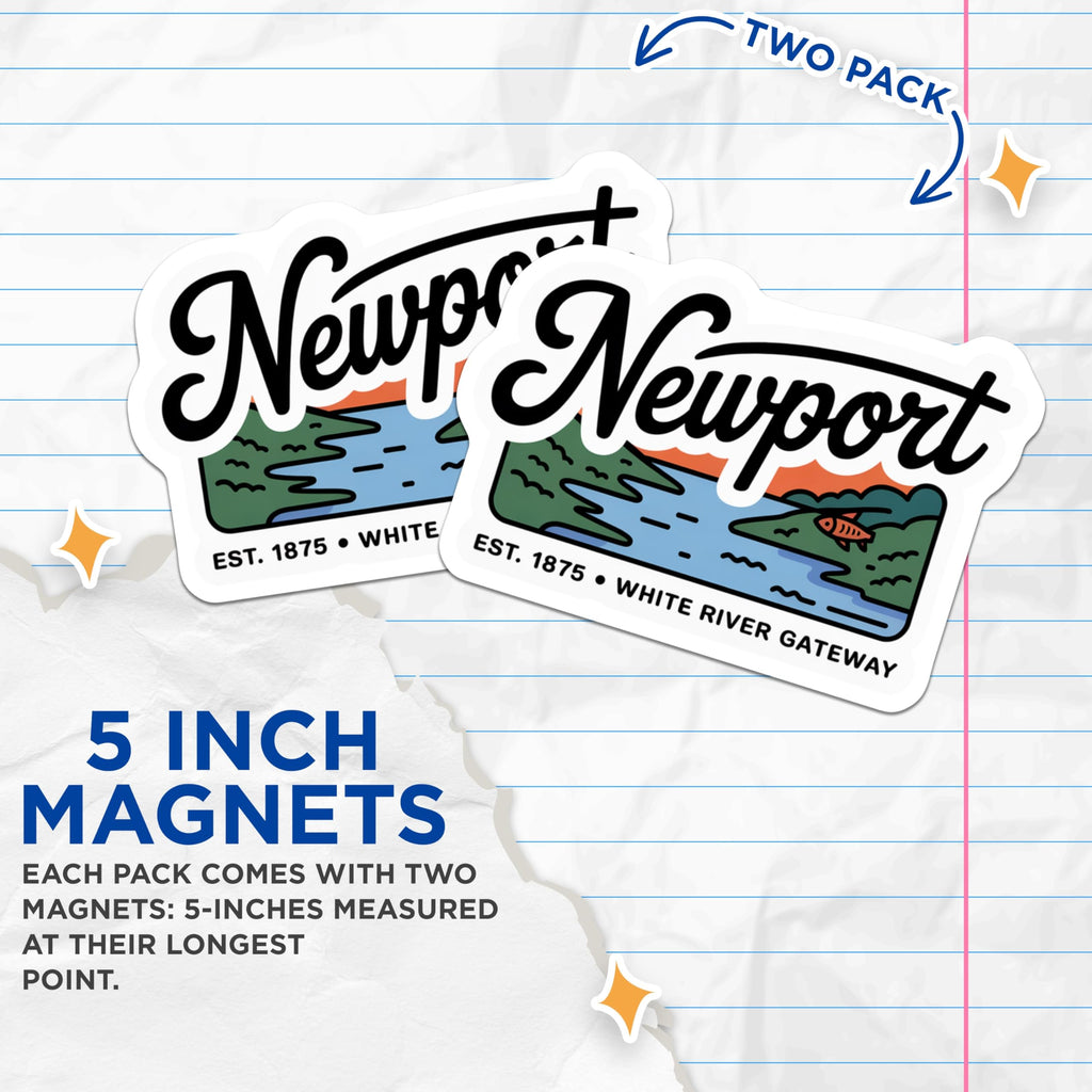 (2 Pack) Newport Magnets - Arkansas Travel Souvenir - White River Gateway - Est 1875 Fishing Decor - 5 Inches On Longest Side - Thick Durable Magnet - Made in USA - MAG19214