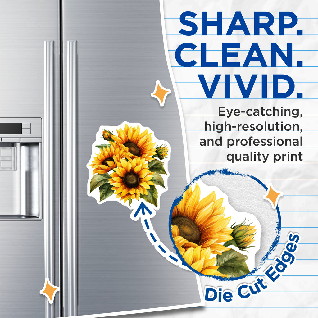 (2 Pack) Sunflower Magnets - Yellow Floral Fridge Decor - Botanical Kitchen Accent - 5 Inches On Longest Side - Thick Durable Magnet - Made in USA - MAG37760