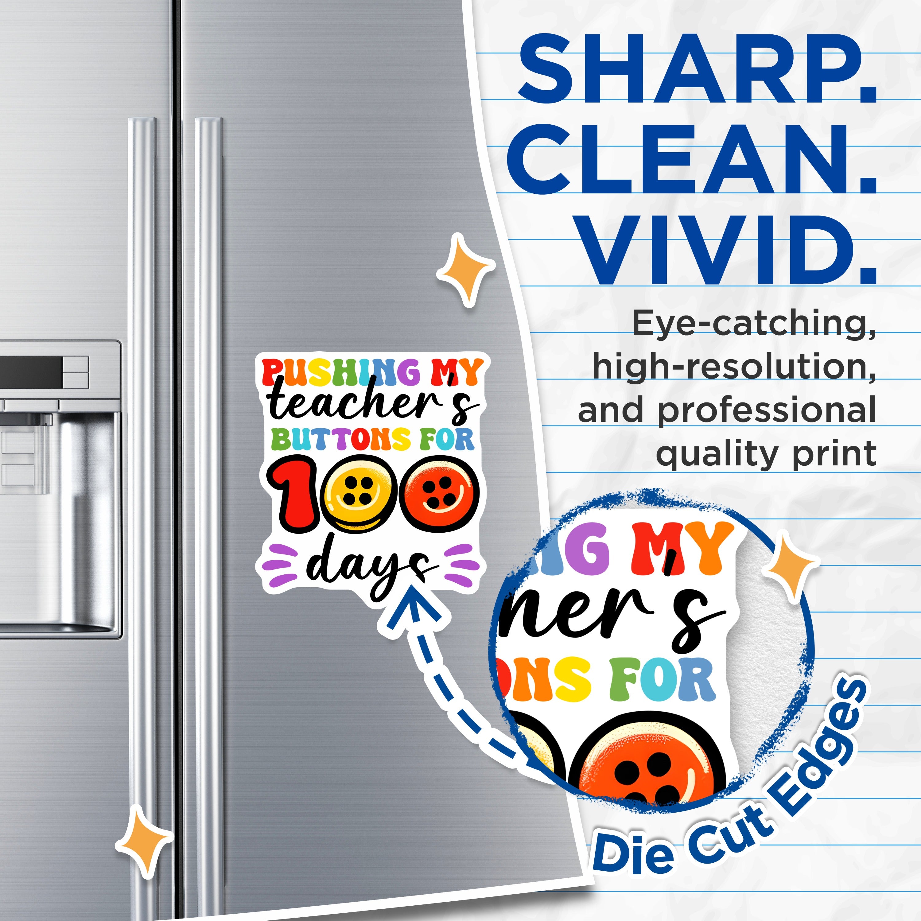 (2 Pack) 100th Day Teacher Magnets - School Humor Buttons - Groovy Educator Appreciation Item - 5 Inches On Longest Side - Thick Durable Magnet - Made in USA - MAG39206
