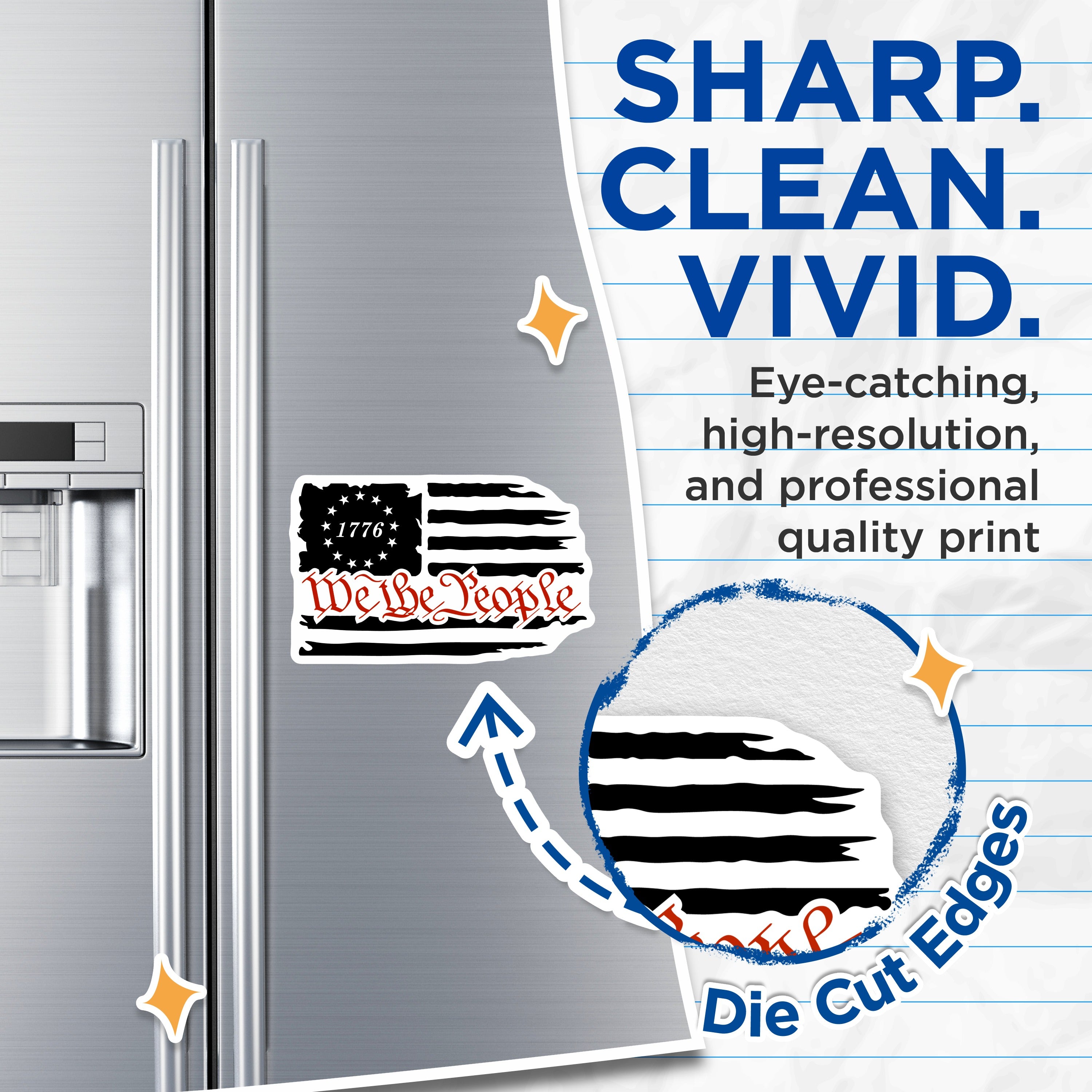 (2 Pack) We The People Magnets - 1776 Distressed American Flag - Patriotic Freedom Decor - USA Constitution Pride - 5 Inches On Longest Side - Thick Durable Magnet - Made in USA - MAG37556