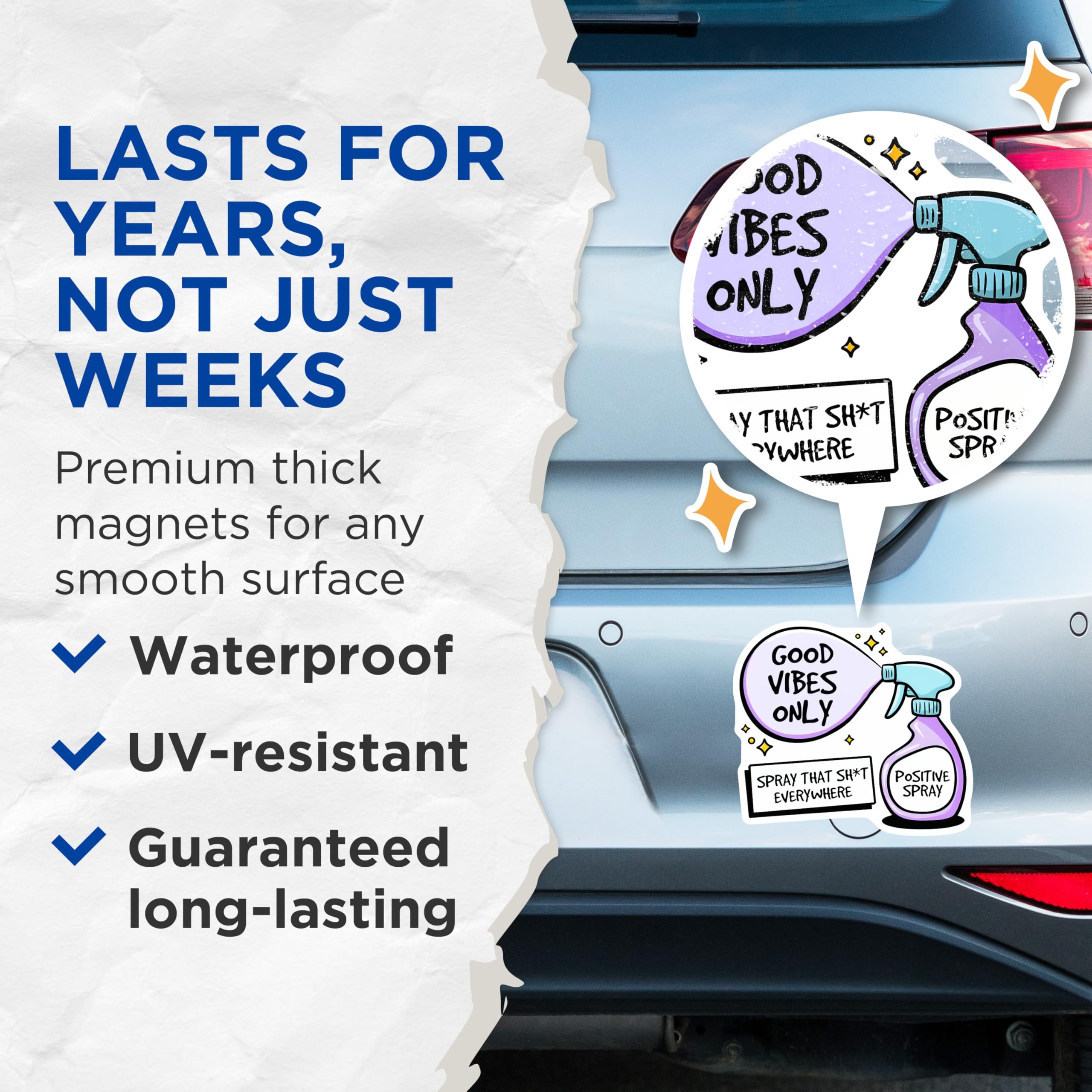 (2 Pack) Positive Spray Magnets - Good Vibes Only - Positive Affirmation Decor - 5" On Longest Side - Premium Magnet - for Cars, Refrigerators, Toolboxes, Lockers - Made in USA - MAG14212