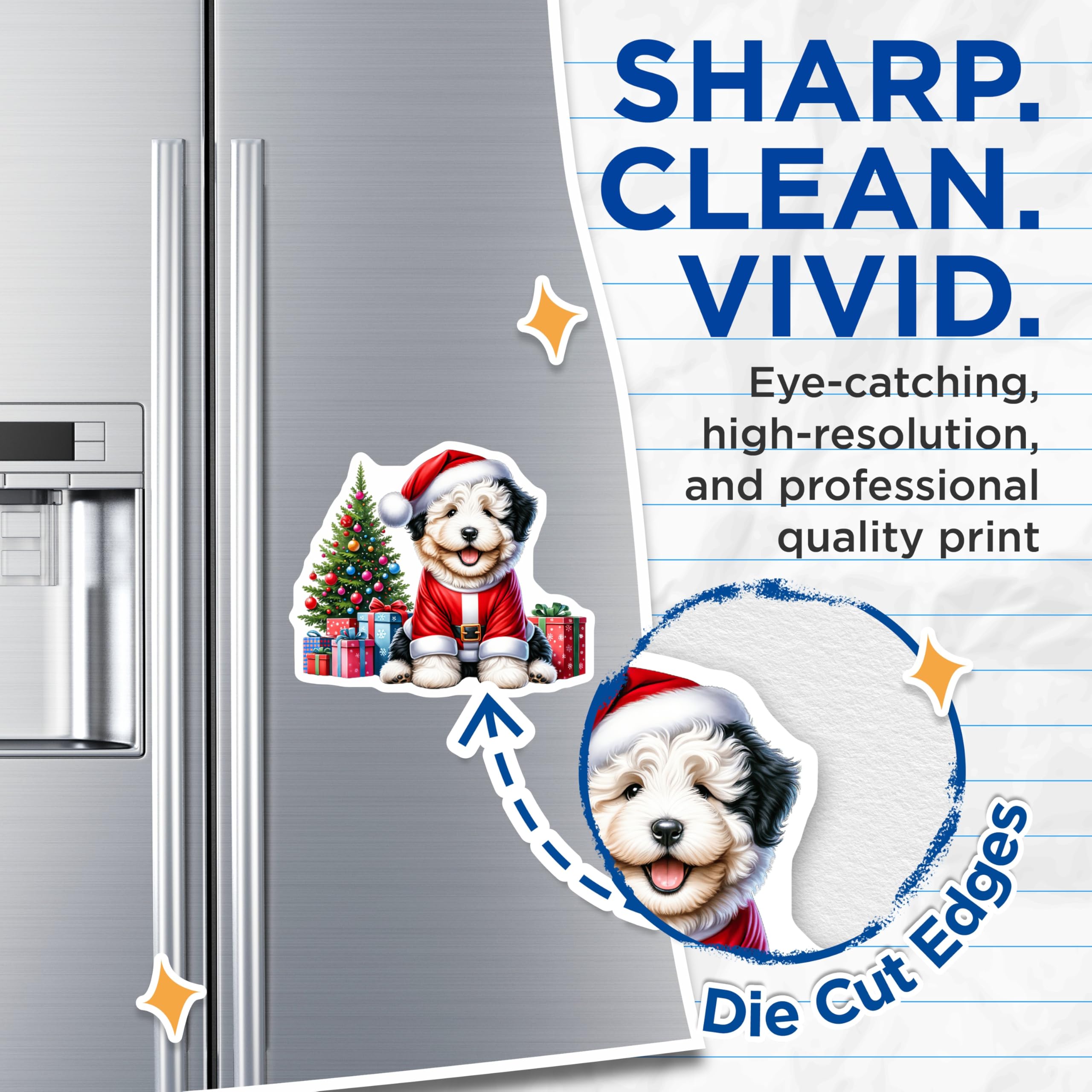 (2 Pack) Santa Dog Magnets - Christmas Puppy Decor - Holiday Refrigerator Art for Dog Lovers - 5 Inches On Longest Side - Thick Durable Magnet - Made in USA - MAG25101
