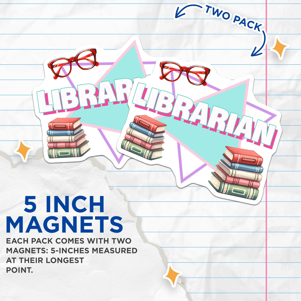 (2 Pack) Librarian Magnets - Book Lover Magnets - Retro Librarian Decor - 5" On Longest Side - Premium Magnet - for Cars, Refrigerators, Toolboxes, Lockers - Made in USA - MAG16232