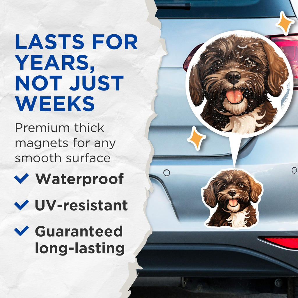(2 Pack) Cute Puppy Magnets - Fluffy Dog Lover Refrigerator Decor - Adorable Pet Illustration Magnets - 5 Inches On Longest Side - Thick Durable Magnet - Made in USA - MAG25279