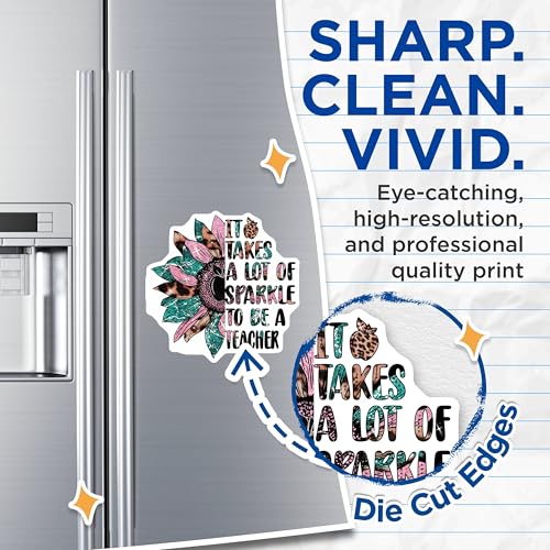(2 Pack) Teacher Sparkle Magnets - Inspirational Teacher - Classroom Motivational Magnets for Teachers - 5" On Longest Side - for Cars, Fridges, Toolboxes - Made in USA - MAG4153