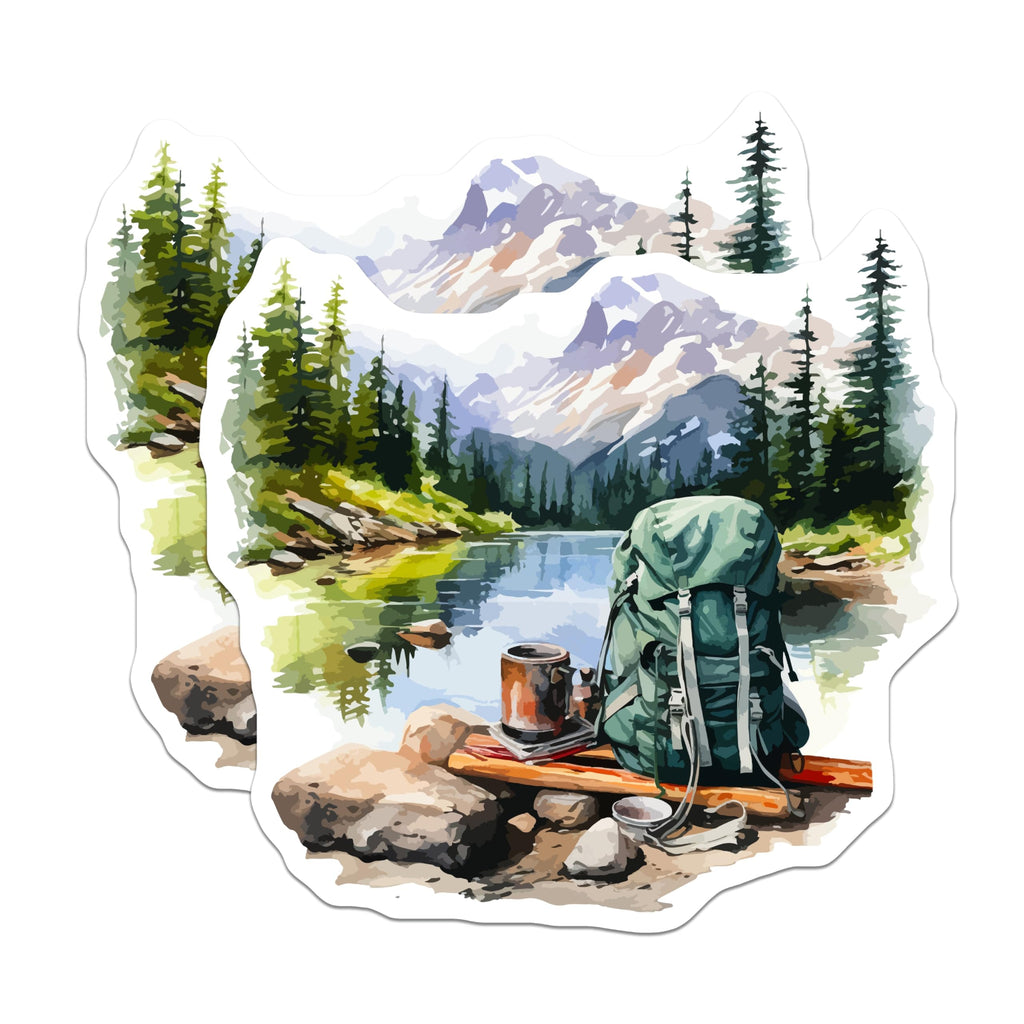 (2 Pack) Wilderness Hiking Magnets - Majestic Mountain Lake Landscape - Backpacking Adventure Camping Decor - 5 Inches On Longest Side - Thick Durable Magnet - Made in USA - MAG19802