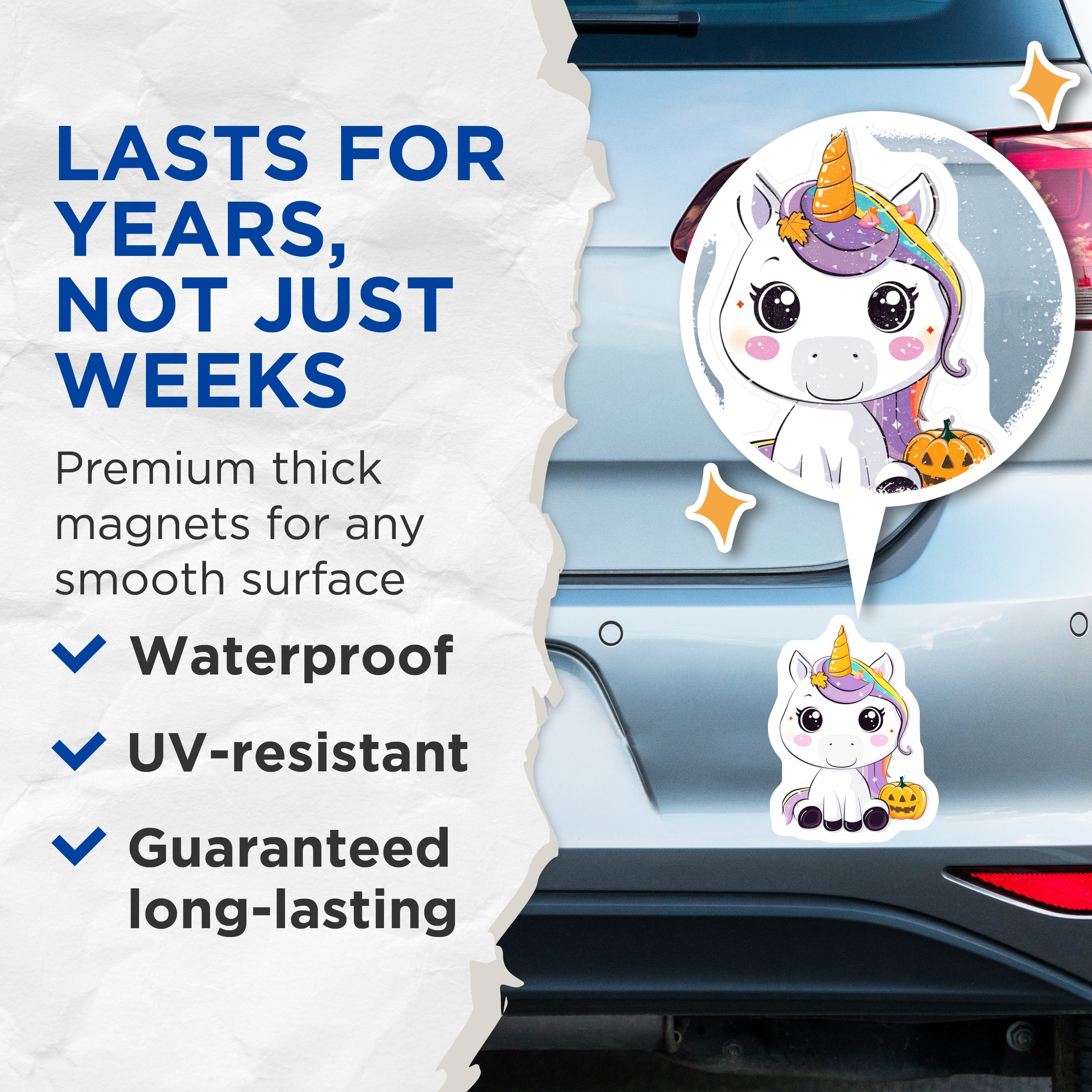(2 Pack) Cute Halloween Unicorn Magnets - Autumn Fall Pumpkin Decor - Kawaii Fantasy Fridge Locker Accessory - 5 Inches On Longest Side - Thick Durable Magnet - Made in USA - MAG37777