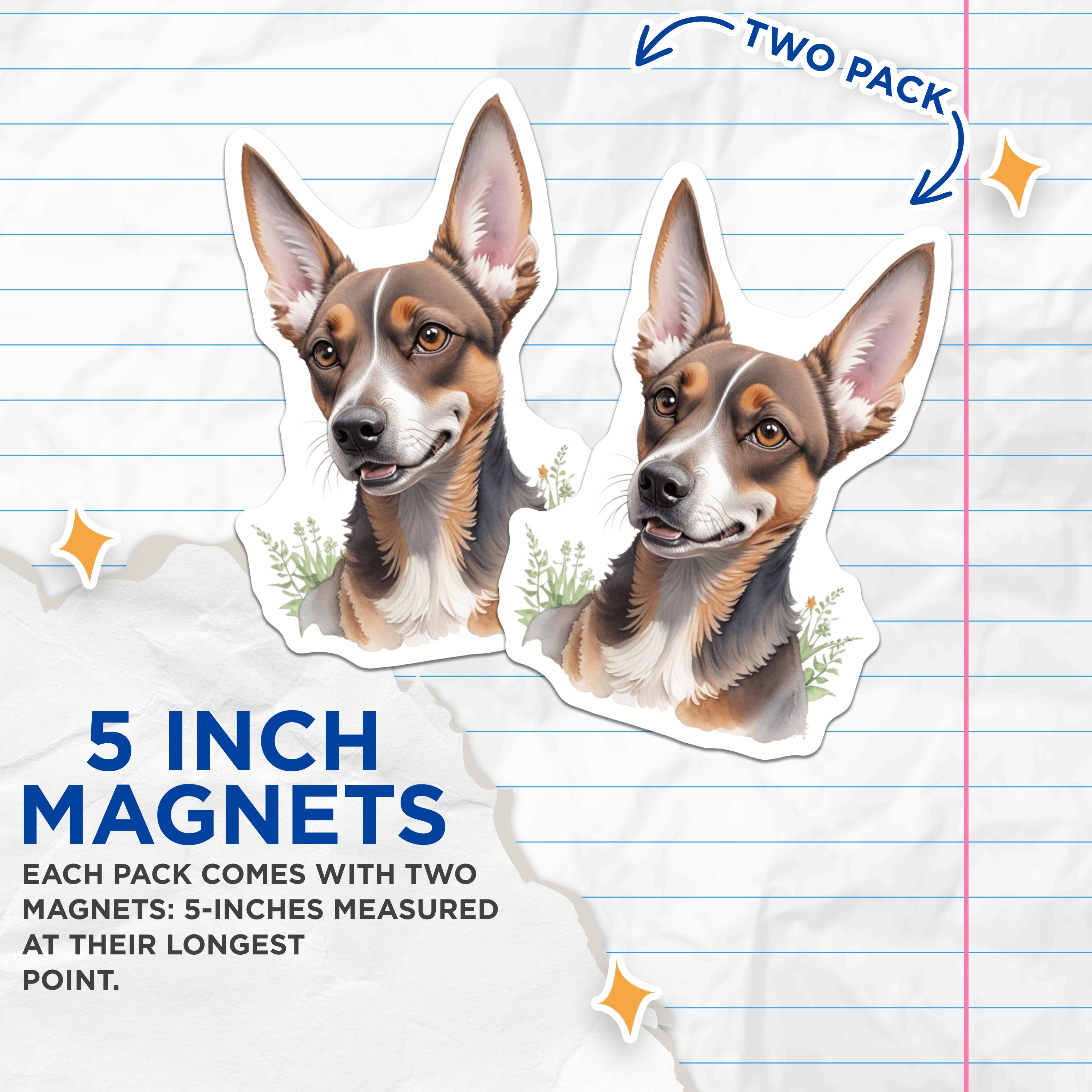 (2 Pack) Cute Dog Magnets - Watercolor Pet Art - Animal Lover Decor - Fridge Magnet - Dog Mom Gift Idea - 5 Inches On Longest Side - Thick Durable Magnet - Made in USA - MAG36318