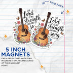 (2 Pack) The Lord is My Strength Magnets - Guitar Art - Inspirational Quote - Religious Floral - Butterfly Motif - 5" On Longest Side - for Cars, Fridges, Toolboxes - Made in USA - MAG6592