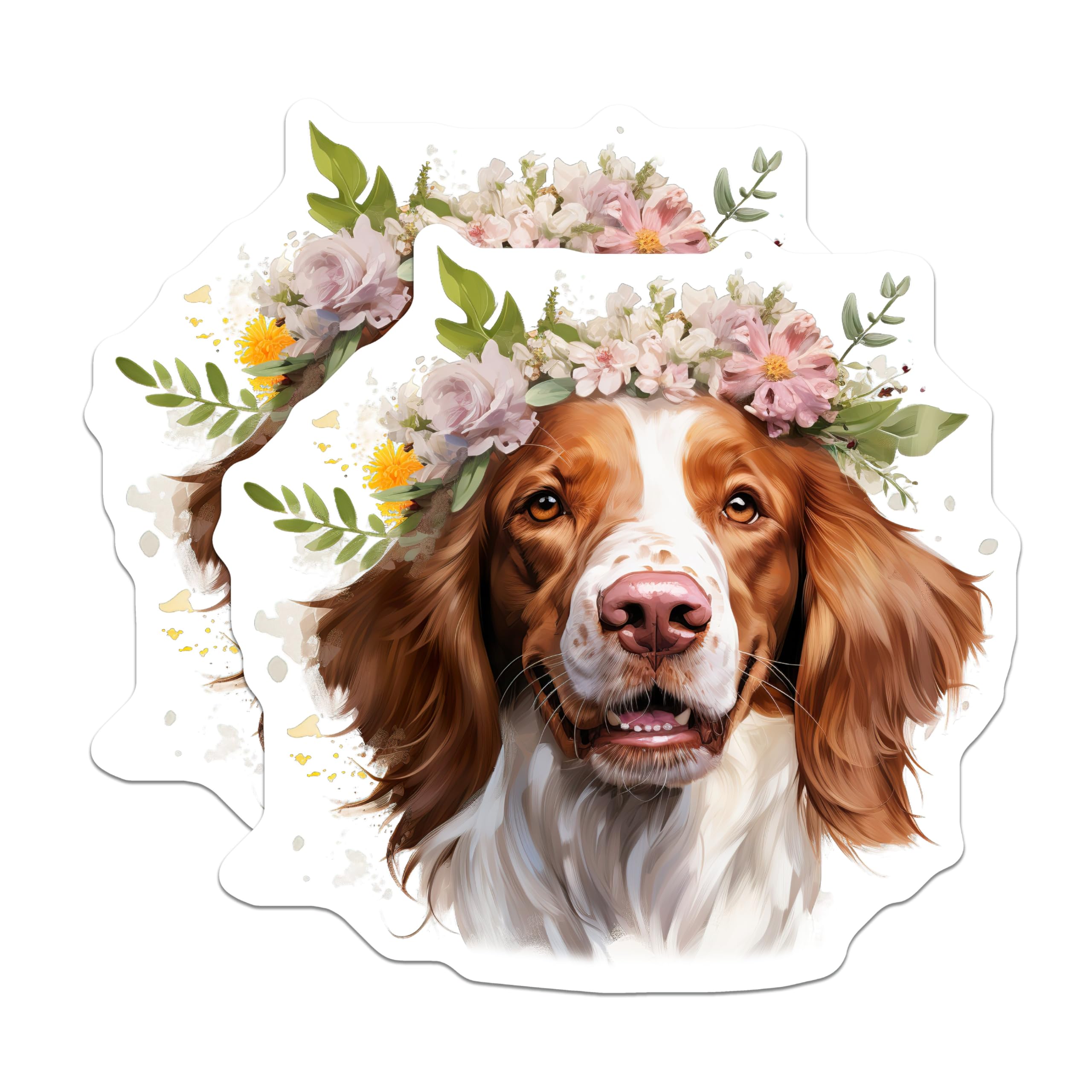 (2 Pack) Springer Spaniel Magnets - Floral Dog Decor - Dog Mom Refrigerator Locker Art - 5 Inches On Longest Side - Thick Durable Magnet - Made in USA - MAG30391